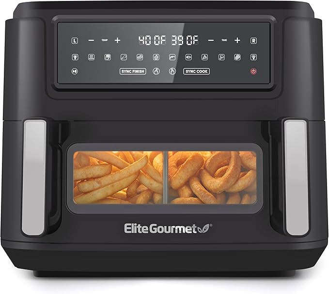 Elite Gourmet EAF1055D Dual Zone Air Fryer Oven, 11QT. Capacity with Divider, Sync Finish, Dishwa... | Amazon (US)