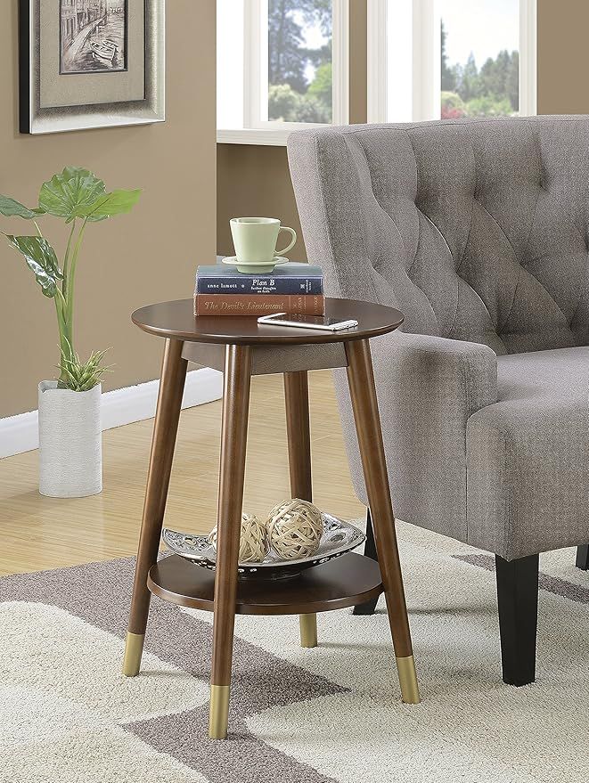 Convenience Concepts Wilson Mid Century Round End Table with Bottom Shelf, Espresso | Amazon (US)