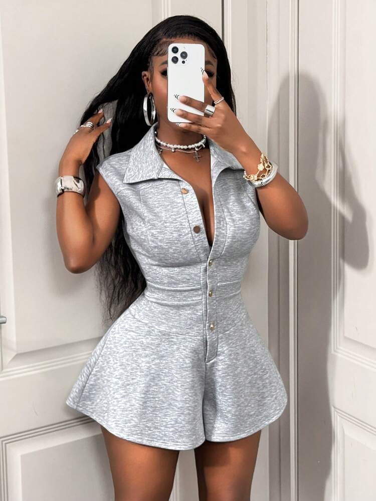 BamGleam Women's Sexy Sleeveless Grey Romper Vacation Boho Sexy Plain Plaid Striped Casual Women Romper Casual Romper Romper Shorts Cute Romper | SHEIN
