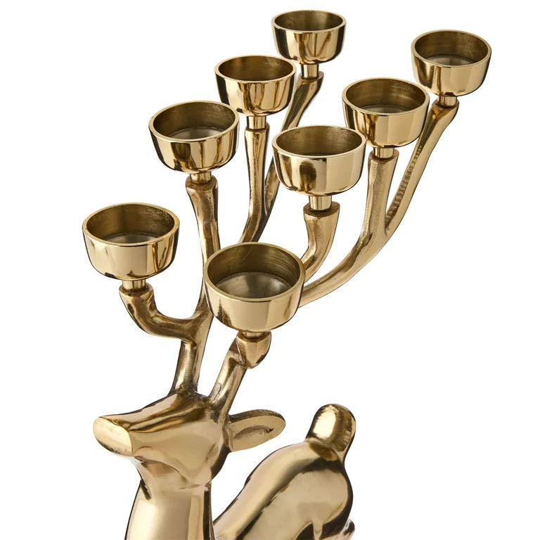 Cast Aluminum Sitting Reindeer Tealight Holder, Gold, 14", by My Texas House | Walmart (US)