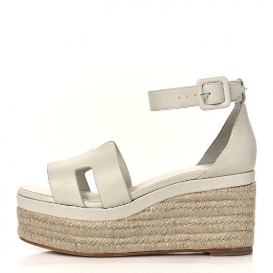 HERMES Goatskin Elda Espadrille Wedge Sandals 36 White | FASHIONPHILE (US)