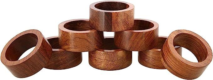 Divine Glance Handmade Wood Napkin Ring Set with 8 Napkin Rings - Artisan Crafted in India | Amazon (US)
