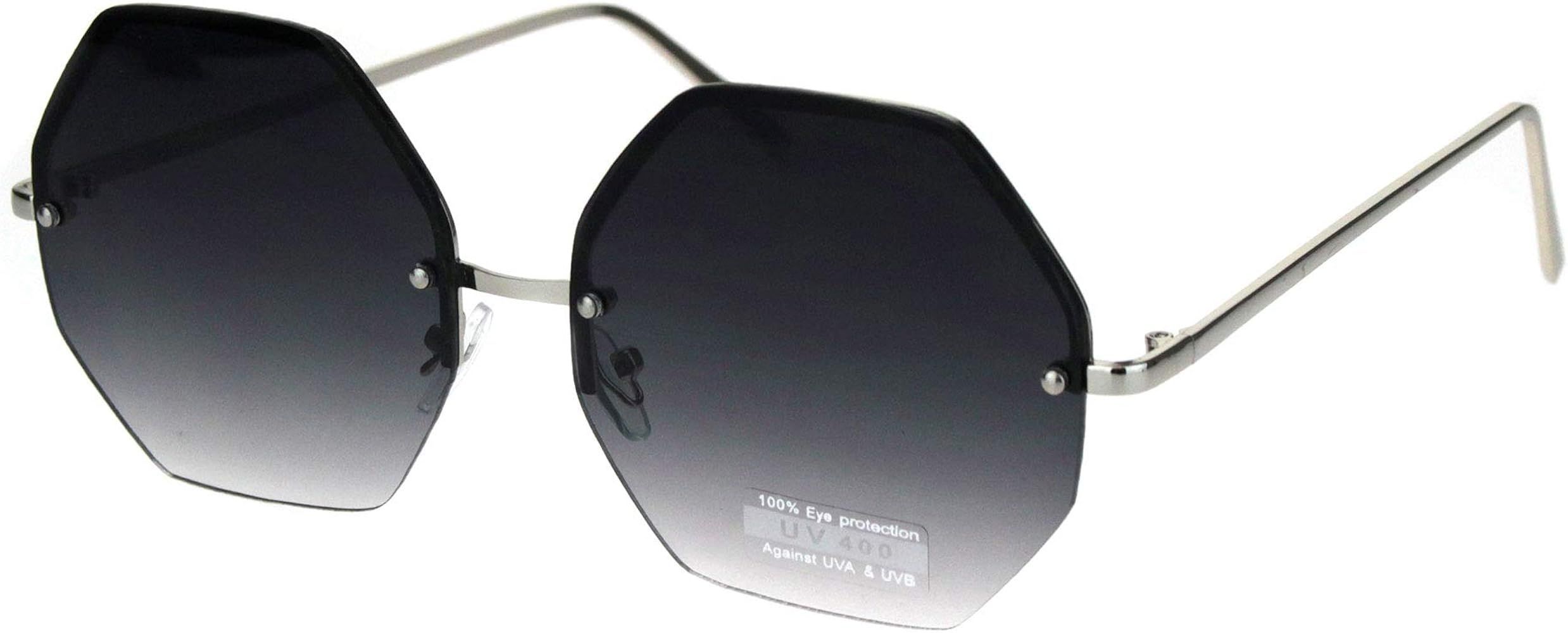 Rimless Hippie Octagonal Gradient Lens Fashion Sunglasses | Amazon (US)