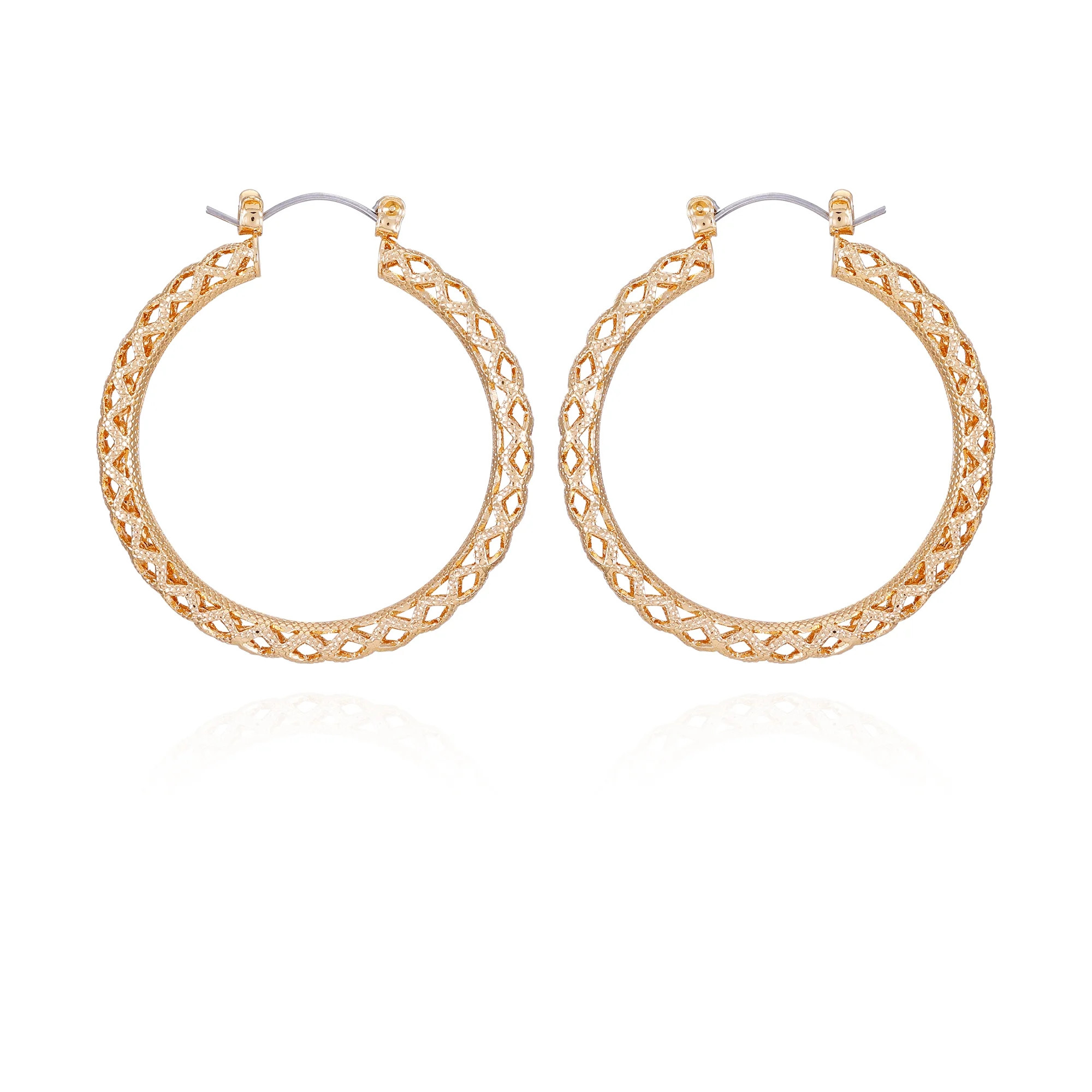 Time and Tru Women's Gold Tone Basketweave Hoop Earrings | Walmart (US)