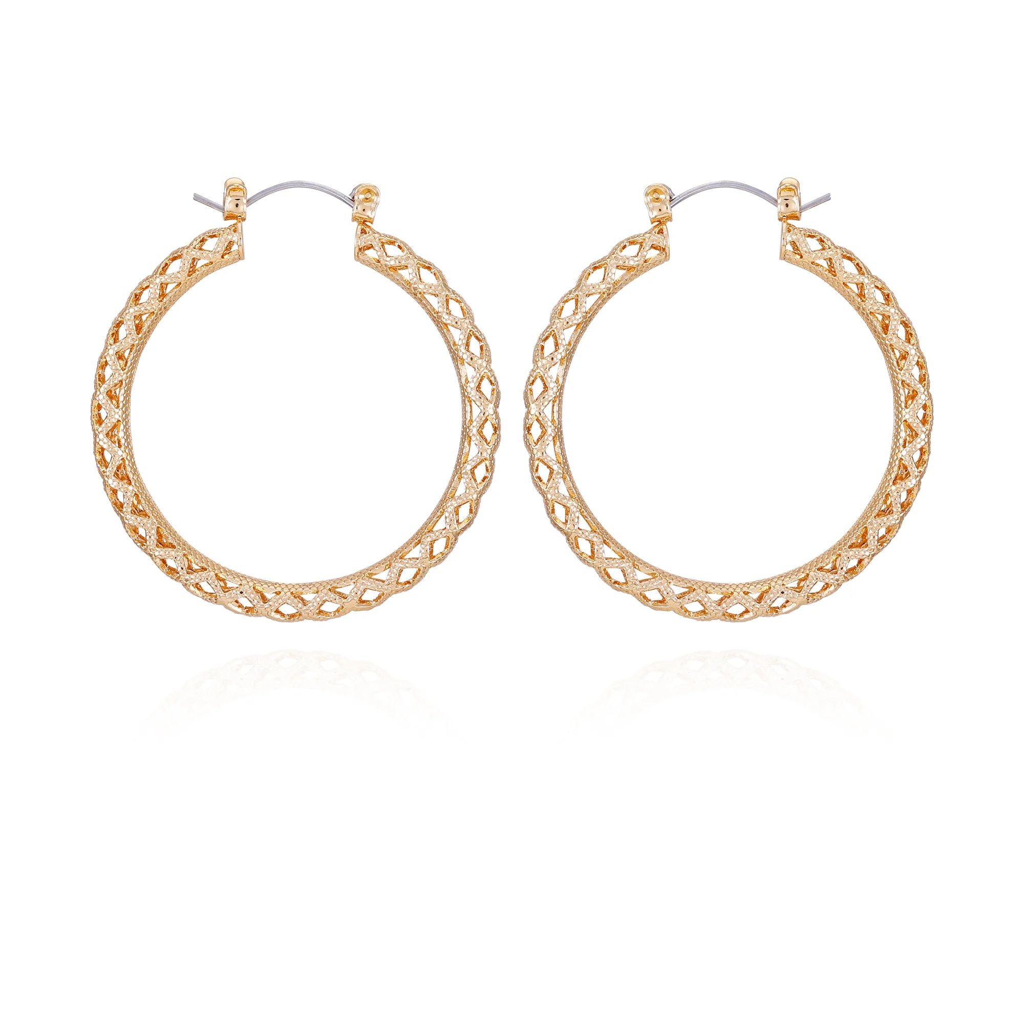 Time and Tru Women's Gold Tone Basketweave Hoop Earrings | Walmart (US)