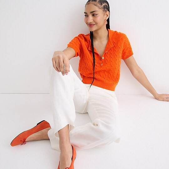 Cashmere cable-knit henley T-shirt | J. Crew US