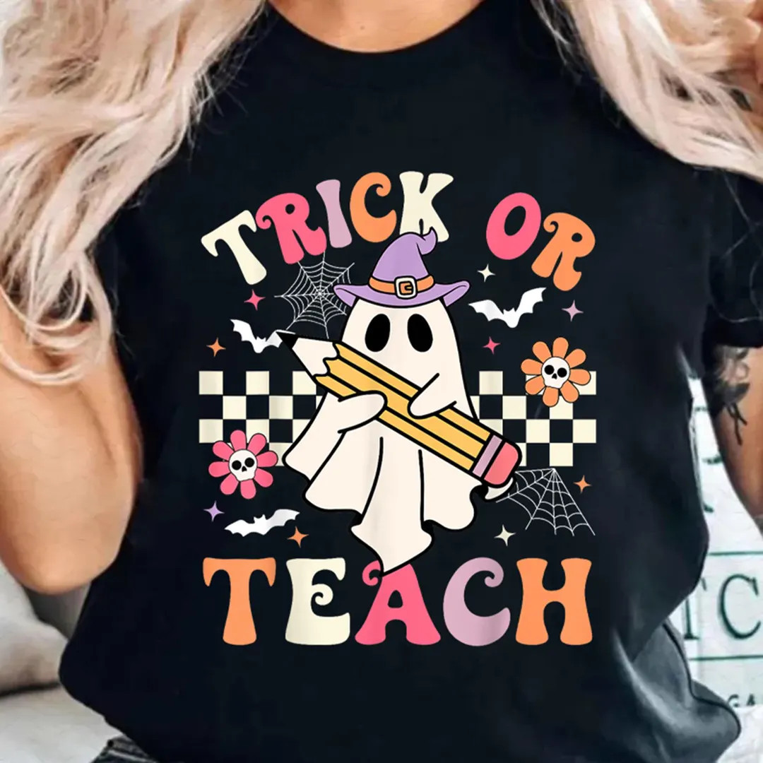 Teacher Halloween Shirt, Halloween Teacher Shirt, Trick or Teach Shirt, Spooky Teacher T-shirt, R... | Etsy (US)