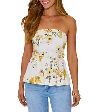 Coordinating Belted Floral Peplum Tube Top | Dillard's