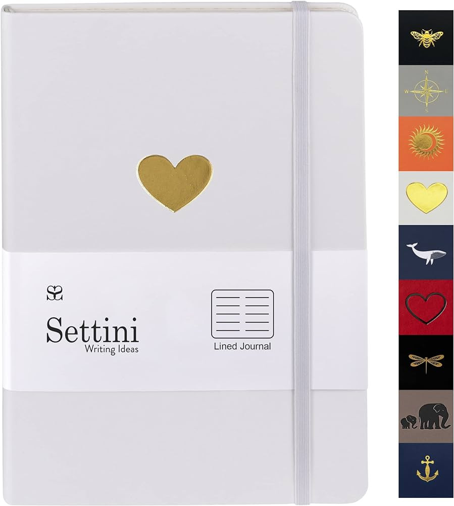 SETTINI White Heart Journal - Faux Leather, Lay Flat Design - Lined Pages, Elastic Closure, Bookm... | Amazon (US)