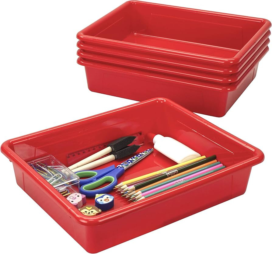 Storex Letter Size Flat Storage Tray \u2013 Organizer Bin for Classroom, Office and Home, Red, 5-... | Amazon (US)