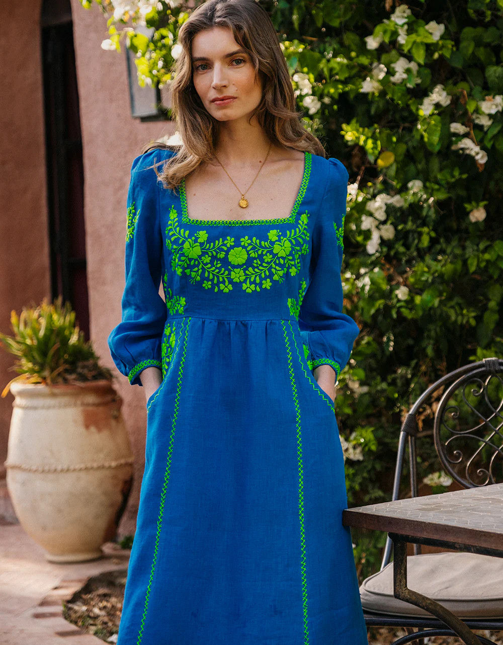 Embroidered Cobalt Polly Dress - Pink City Prints | Pink City Prints UK