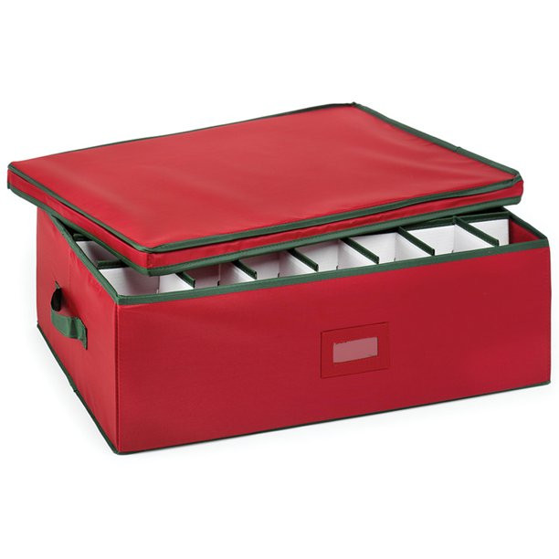 Homz® Large Holiday Heirloom 56 Ornament Storage Box, Red with Green Trim - Walmart.com | Walmart (US)