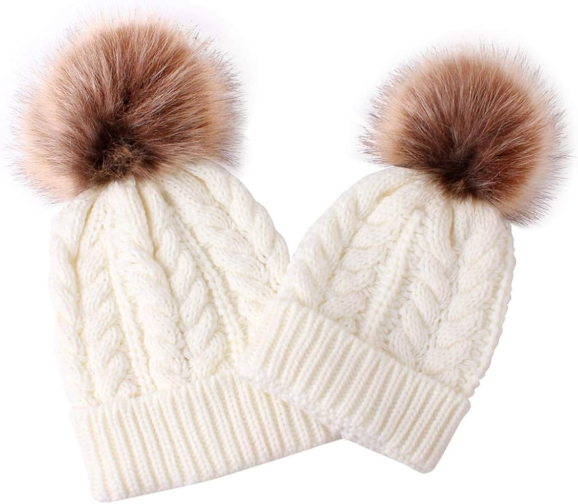 2 Pack Parent-Child Knit Hat Mother & Child Baby Family Matching Cap Winter Warm Crochet Beanie Hat  | Amazon (US)