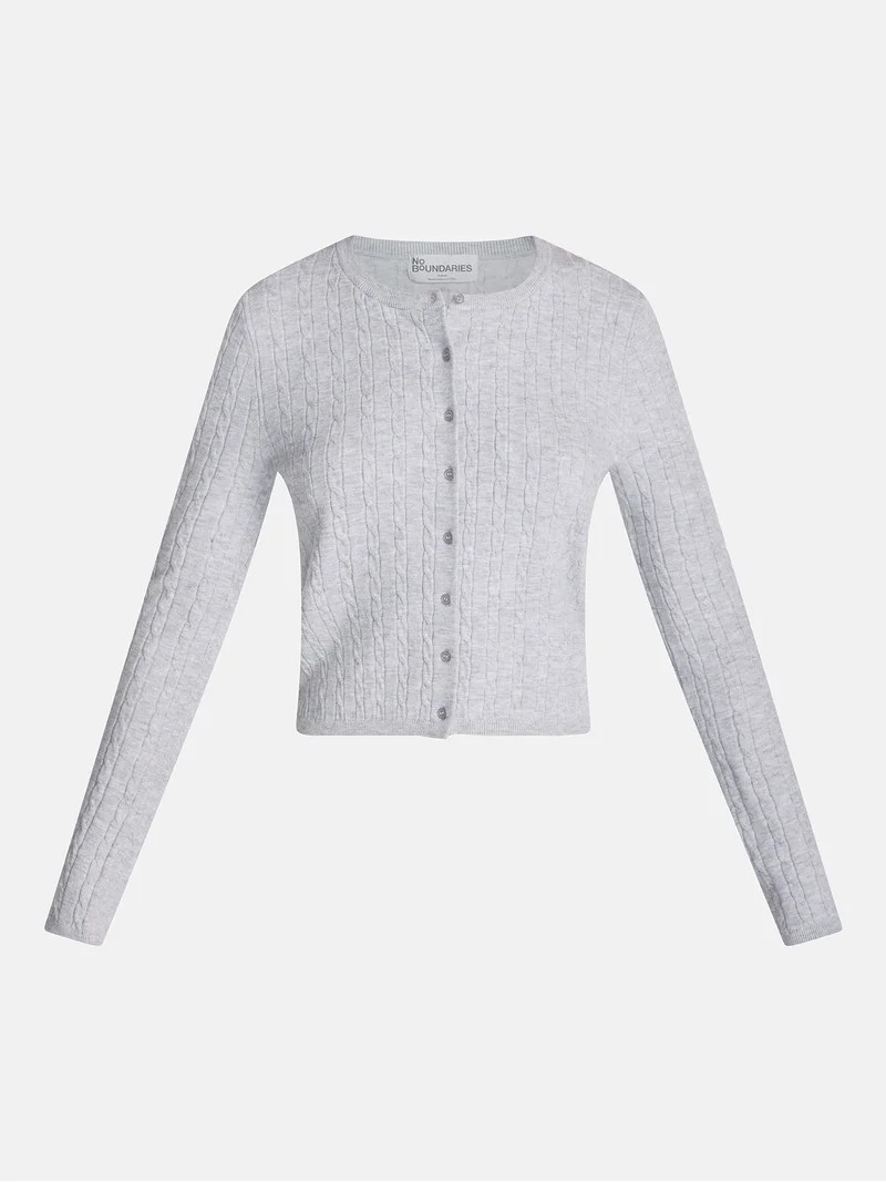 No Boundaries Cable Knit Crewneck Cardigan, Women's XXS-4X | Walmart (US)