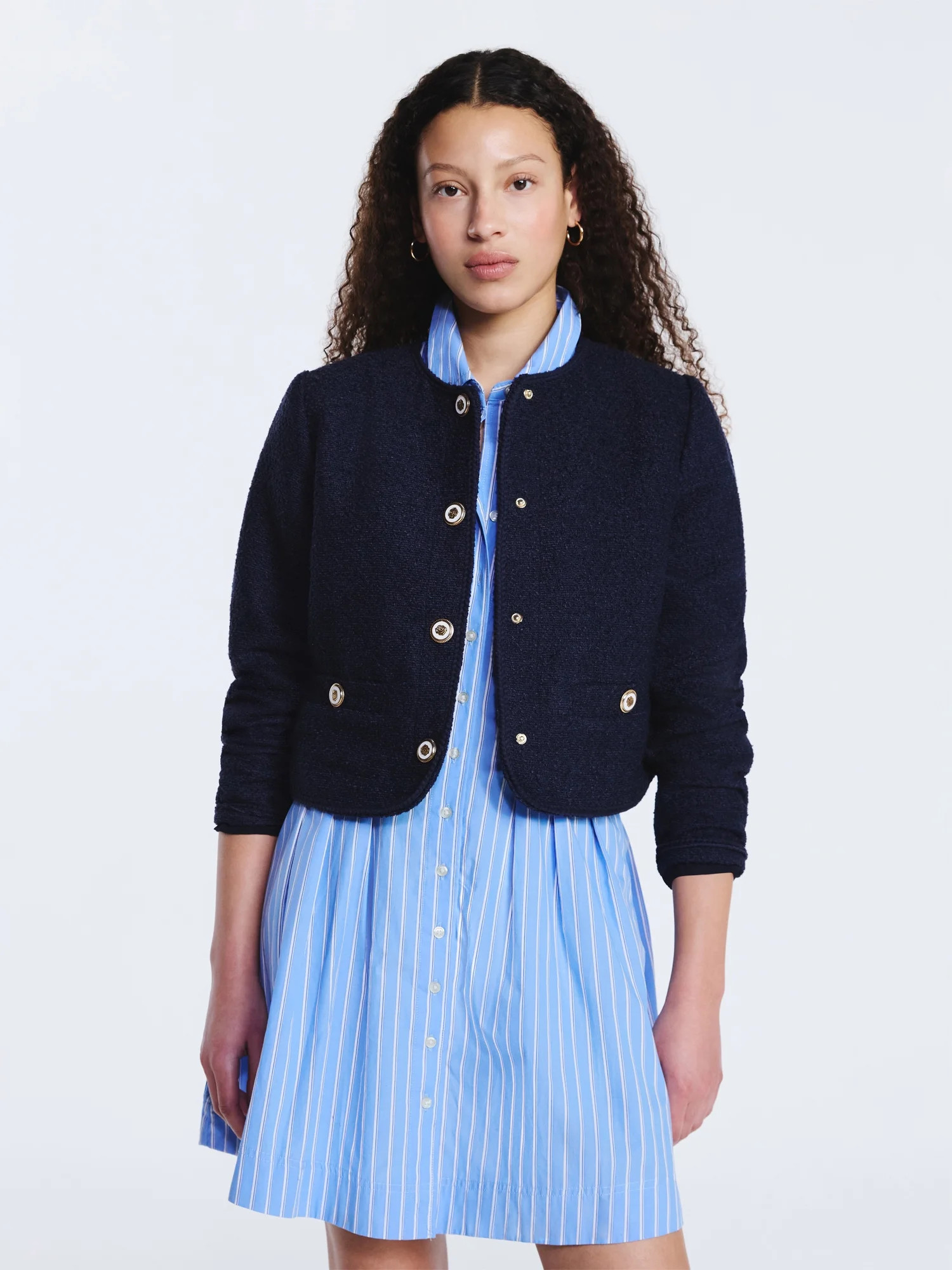 Free Assembly Women's Collarless Nubby Jacket with Long Sleeves, Sizes XS-XXL | Walmart (US)