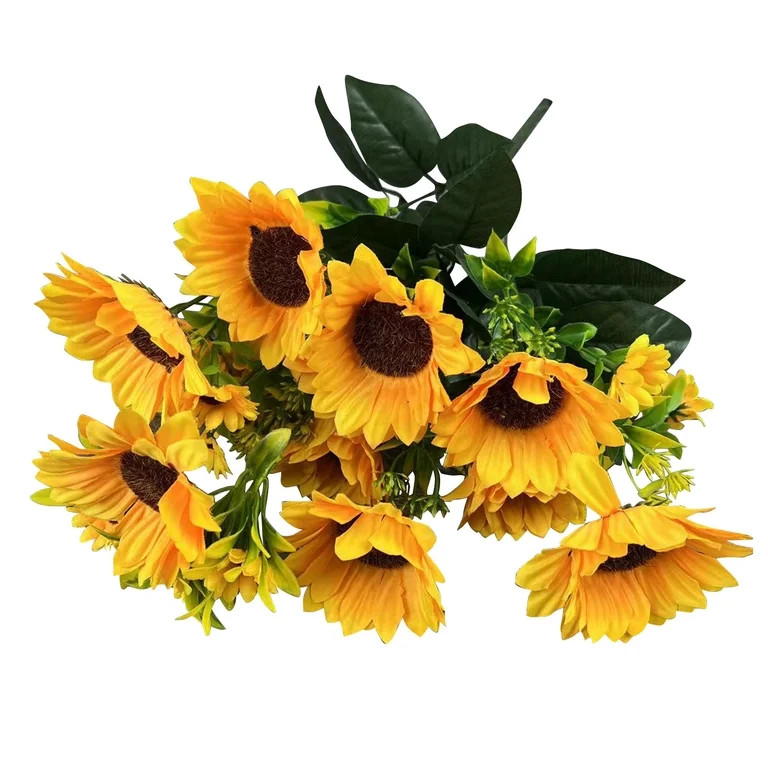 Clearance Artificial flowers under $1,Heads Artificial Sunflower Bouquet, Silk Sunflower Wedding ... | Walmart (US)