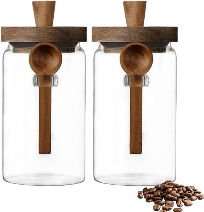 ANSQU 2 Pack Glass Jars with Wooden Lids & Spoons, 34oz Food Storage Containers Coffee Jar Coffee... | Amazon (US)