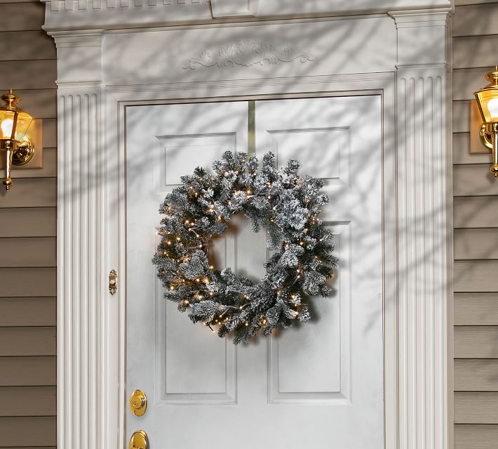 Pre-Lit LED Colored Faux Sheffield Spruce Flocked Wreath & Garland | Pottery Barn (US)