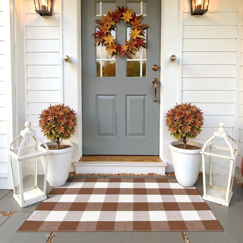 Buffalo Plaid Checkered Rug 27.5"x43" Fall Front Door Mats, Washable Woven Front Porch Rug Outdoo... | Amazon (US)