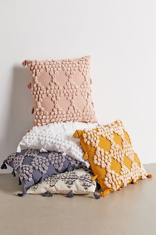 Eden Tufted Throw Pillow - White 18X18 at Urban Outfitters | Urban Outfitters (US and RoW)