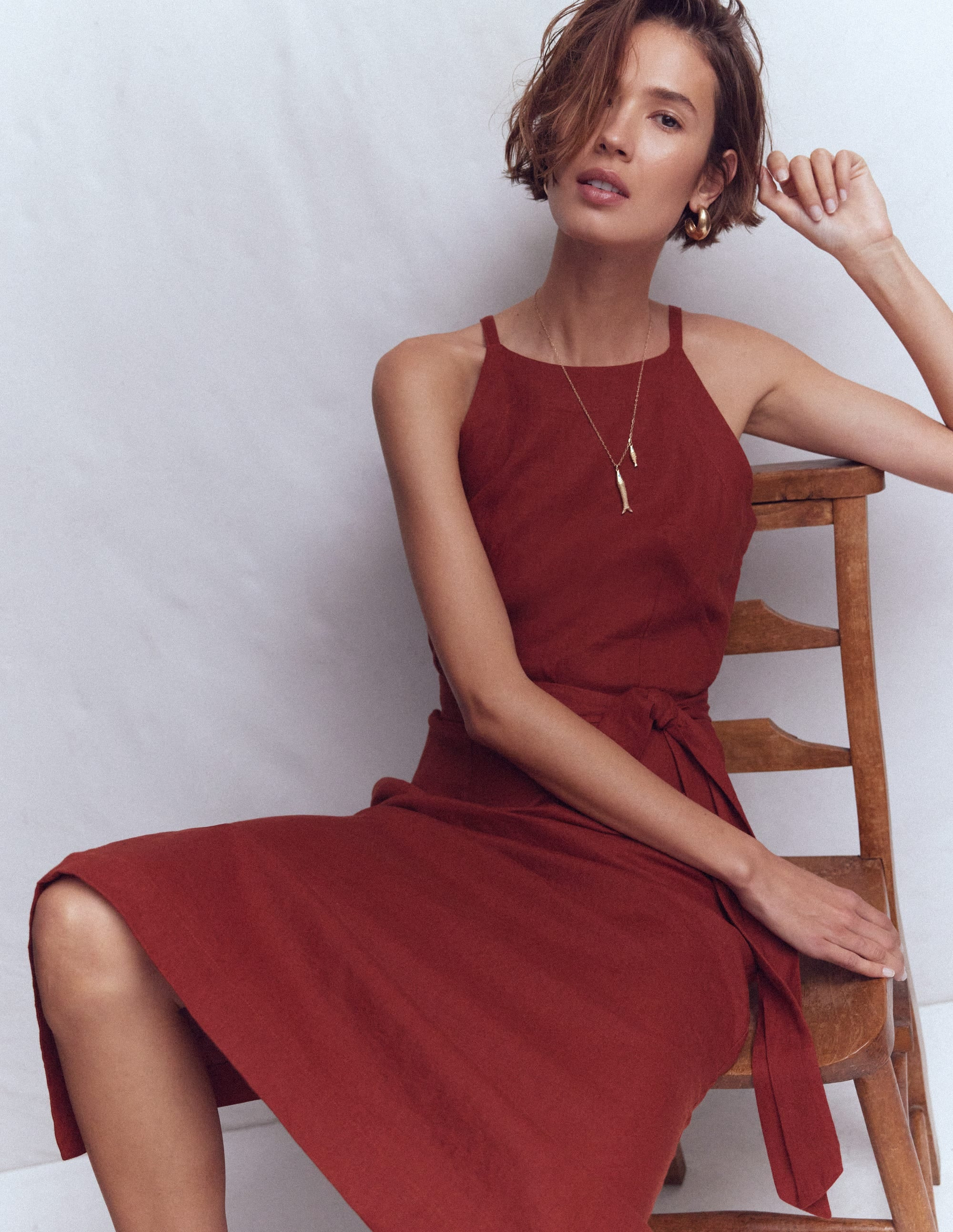 Rosa Halter Linen Midi Dress-Burnt Orange | Boden (US)