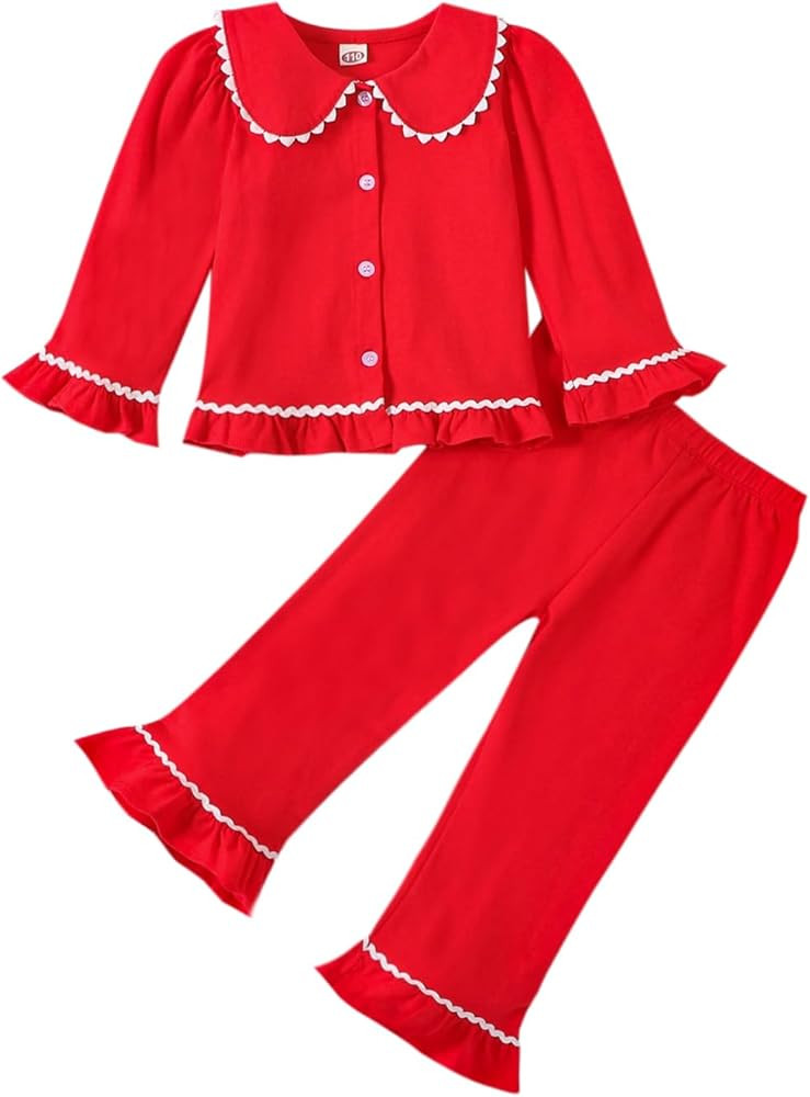 MAINESAKA Toddler Baby Girl Hallowen Christmas Pajamas Button Down Shirt Long Pants 2 Piece Pjs S... | Amazon (US)