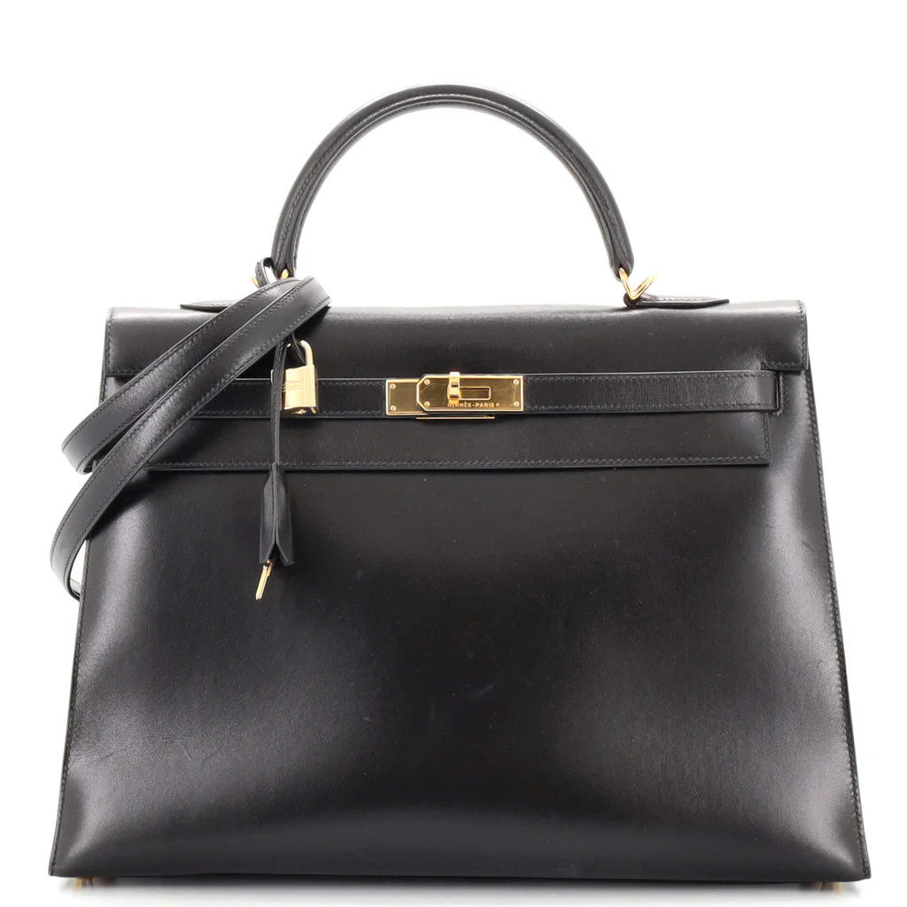 Hermes Kelly Handbag Black Box Calf with Gold Hardware 35 Black 163106110 | Rebag