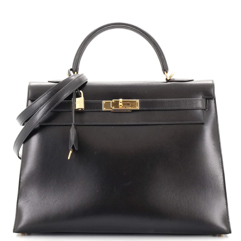Hermes Kelly Handbag Black Box Calf with Gold Hardware 35 Black 163106110 | Rebag