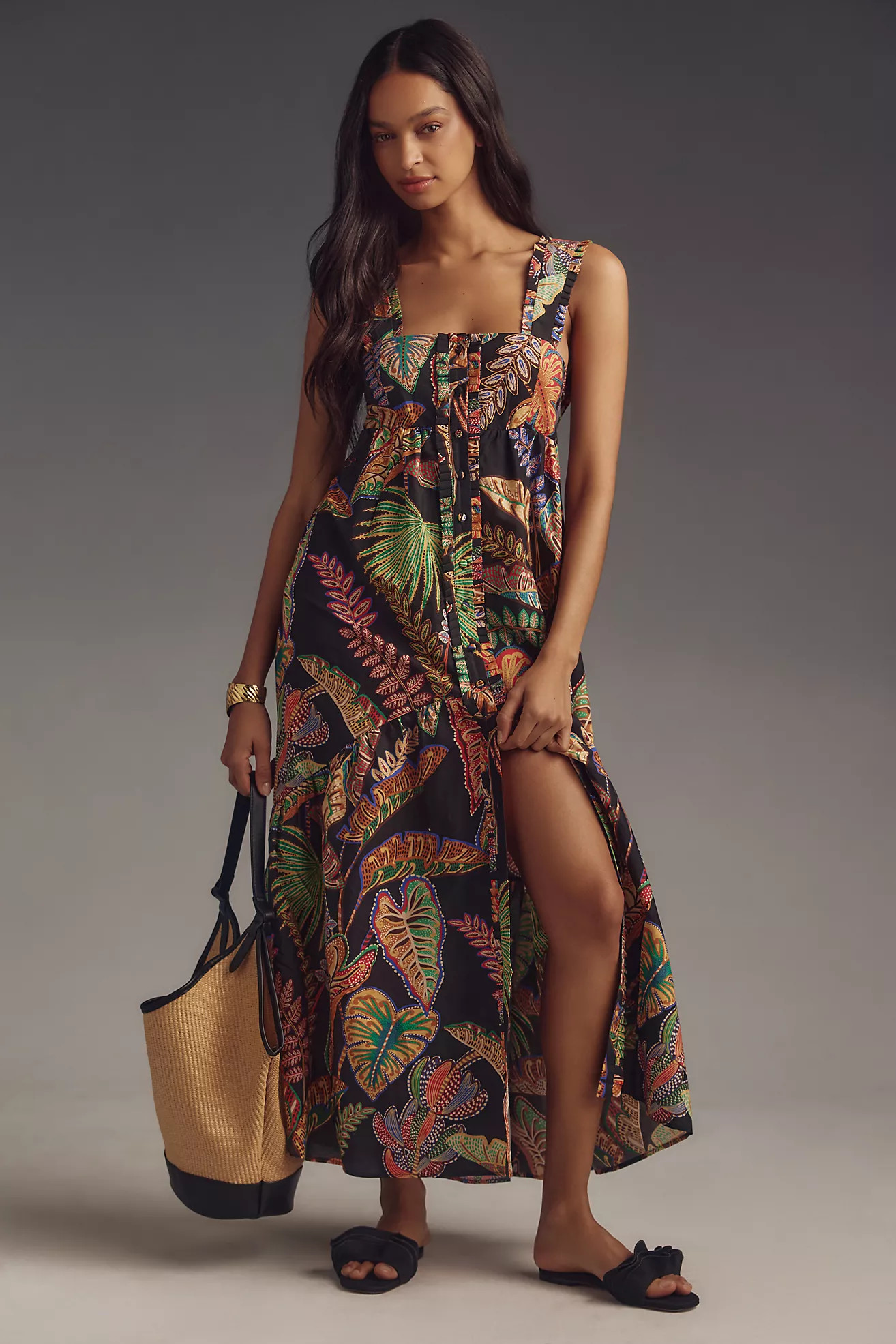 Farm Rio Cool Foliage Sleeveless Midi Dress | Anthropologie (US)