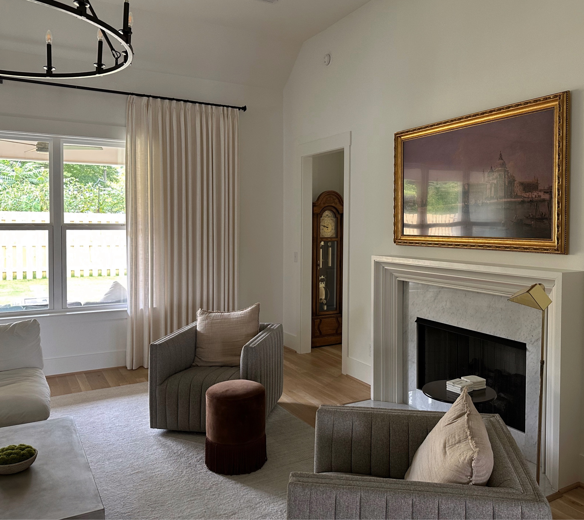 Living room decor; modern transitional inspo; swivel chairs; frame tv

#LTKhome