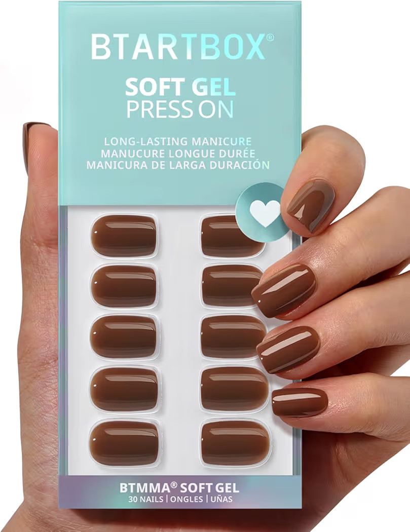 BTArtbox Press On Nails Short - Bold Brew, Caramel Brown Square Press On Nails with Glue and Adhe... | Amazon (US)