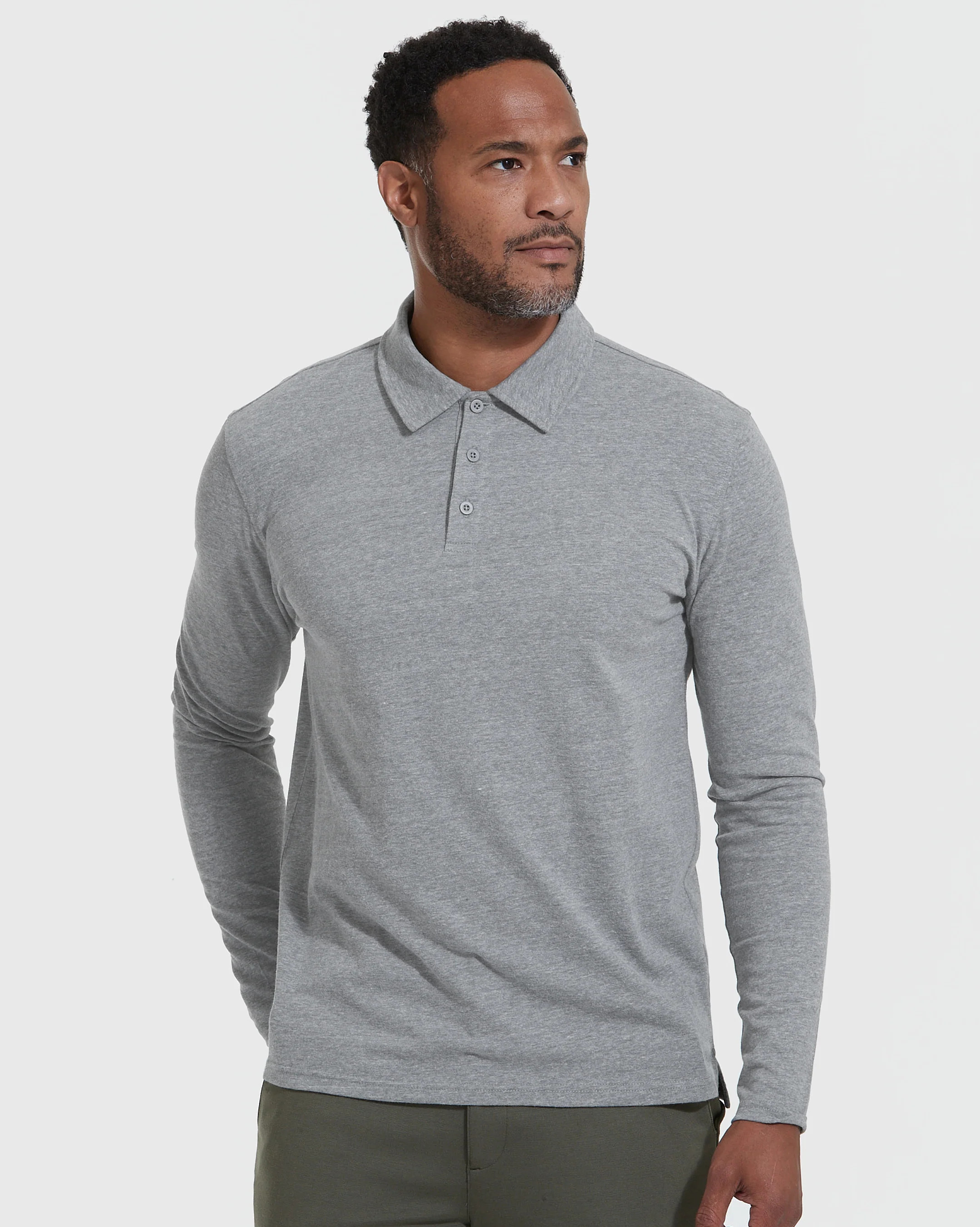 Heather Gray Long Sleeve Polo | True Classic