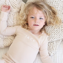 Oatmeal Bamboo Waffle Personalized Two Piece Pajama Set | Caden Lane