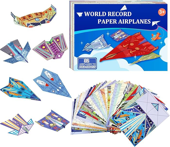 Paper Airplane Kits, 16 Classic Designs, 32 Sheets Colorful Origami Paper, World Record Planes | Amazon (US)