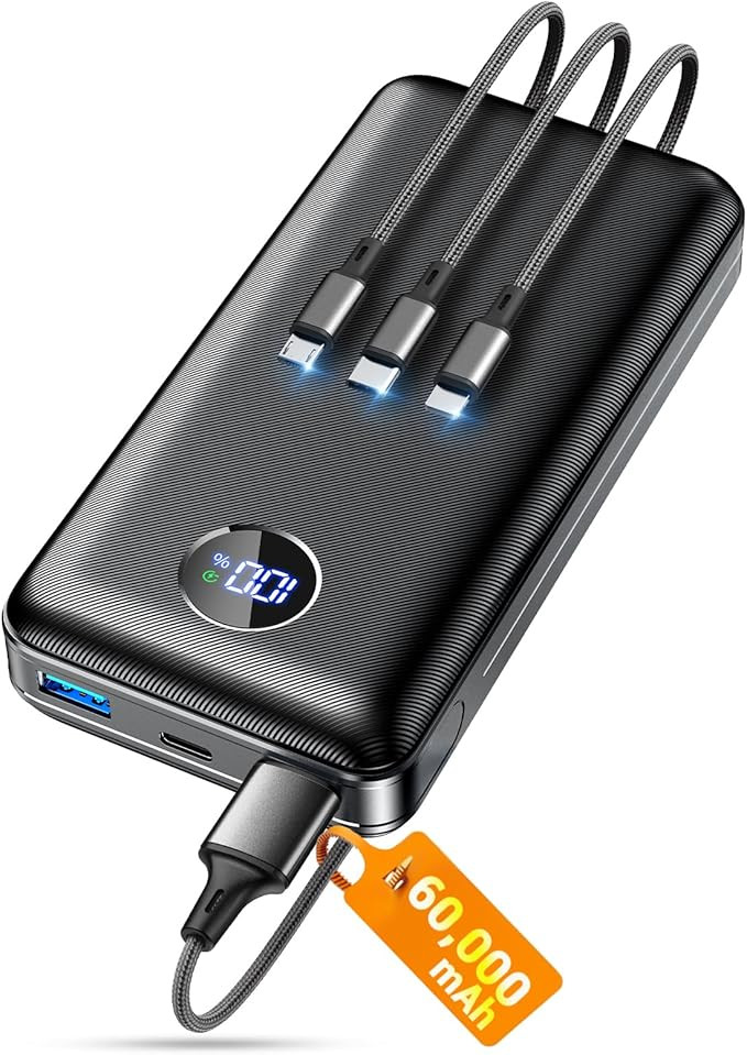 Portable Charger Power Bank, 60000mAh Battery Pack with 3 in 1 USB-C/iOS/Micro-USB Cable, 22.5W F... | Amazon (US)