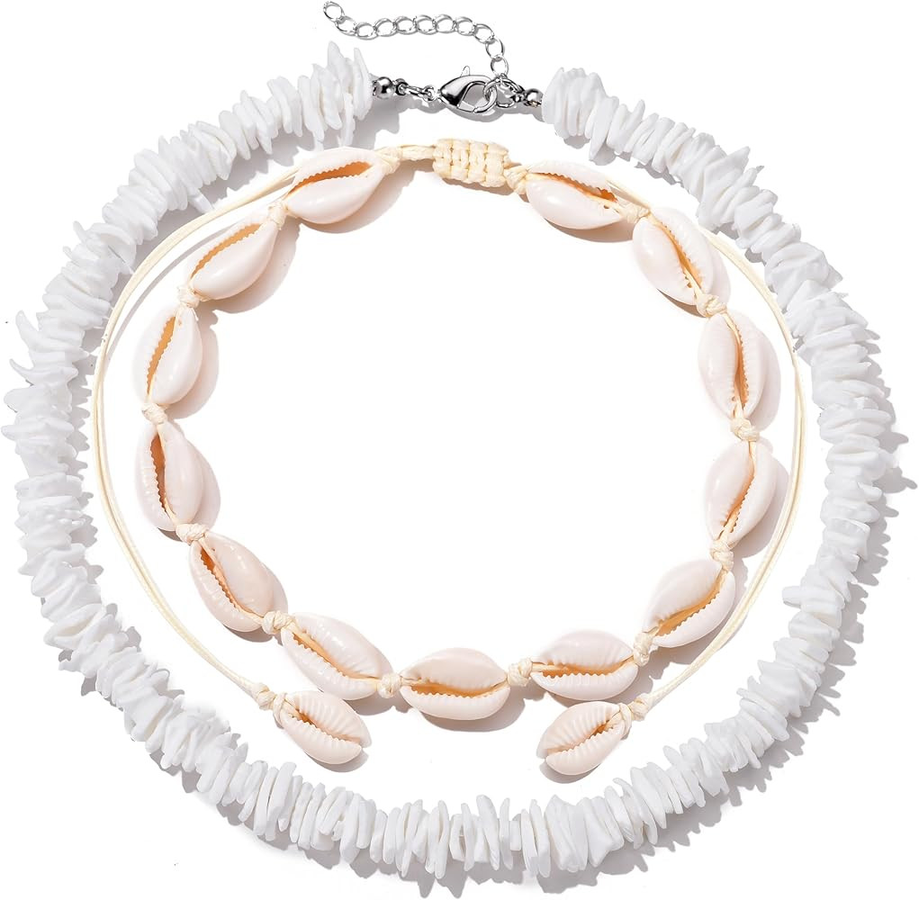 ATIMIGO White Puka Shell Hawaiian Cowrie Shell Pearl Beach Choker Handmade Adjustable Summer Clav... | Amazon (US)