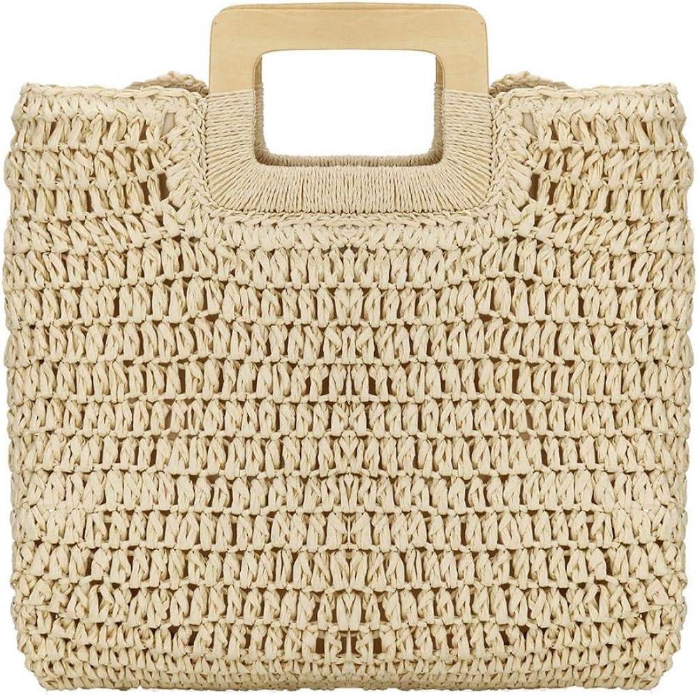 Straw Tote Bag Women Hand Woven Large Casual Handbags Hobo Straw Beach Bag with Lining Pockets fo... | Amazon (US)