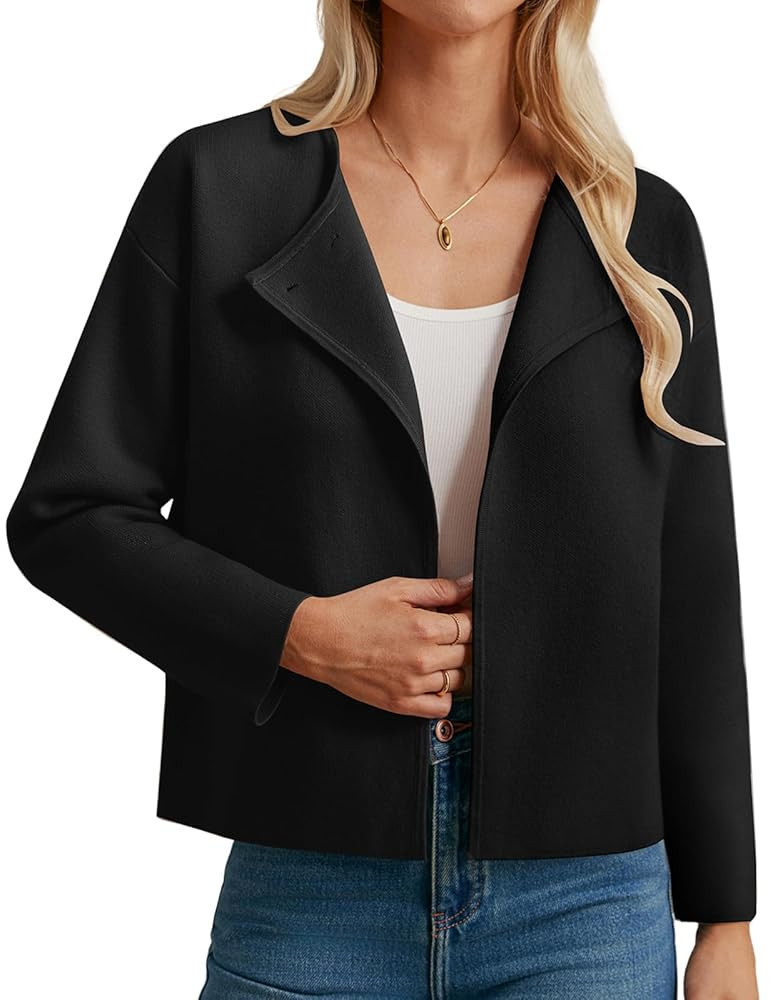 GRACE KARIN Womens Knit Blazer Cardigan Sweater Lapel Cropped Jackets Oversized Fall Casual Blazer Trendy Coats | Amazon (US)
