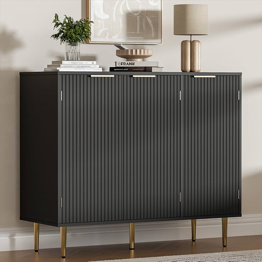 Fluted Sideboard Buffet with 3 Doors, Modern Accent Cabinet with Adjustable Shelves, Kitchen Stor... | Amazon (US)