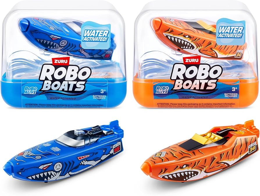 Robo Alive Robo Boats, Tiger Shark & Robo Shark Boat, 2 Pack, by ZURU Water Activated Boat Toy, (... | Amazon (US)