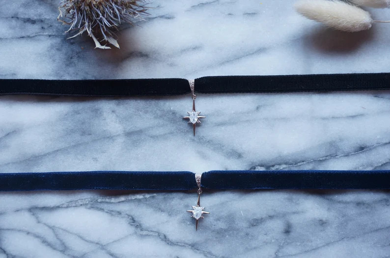 North Star Moonstone and Black / Deep Blue Stretch Velvet Choker/ Black - Etsy | Etsy (US)