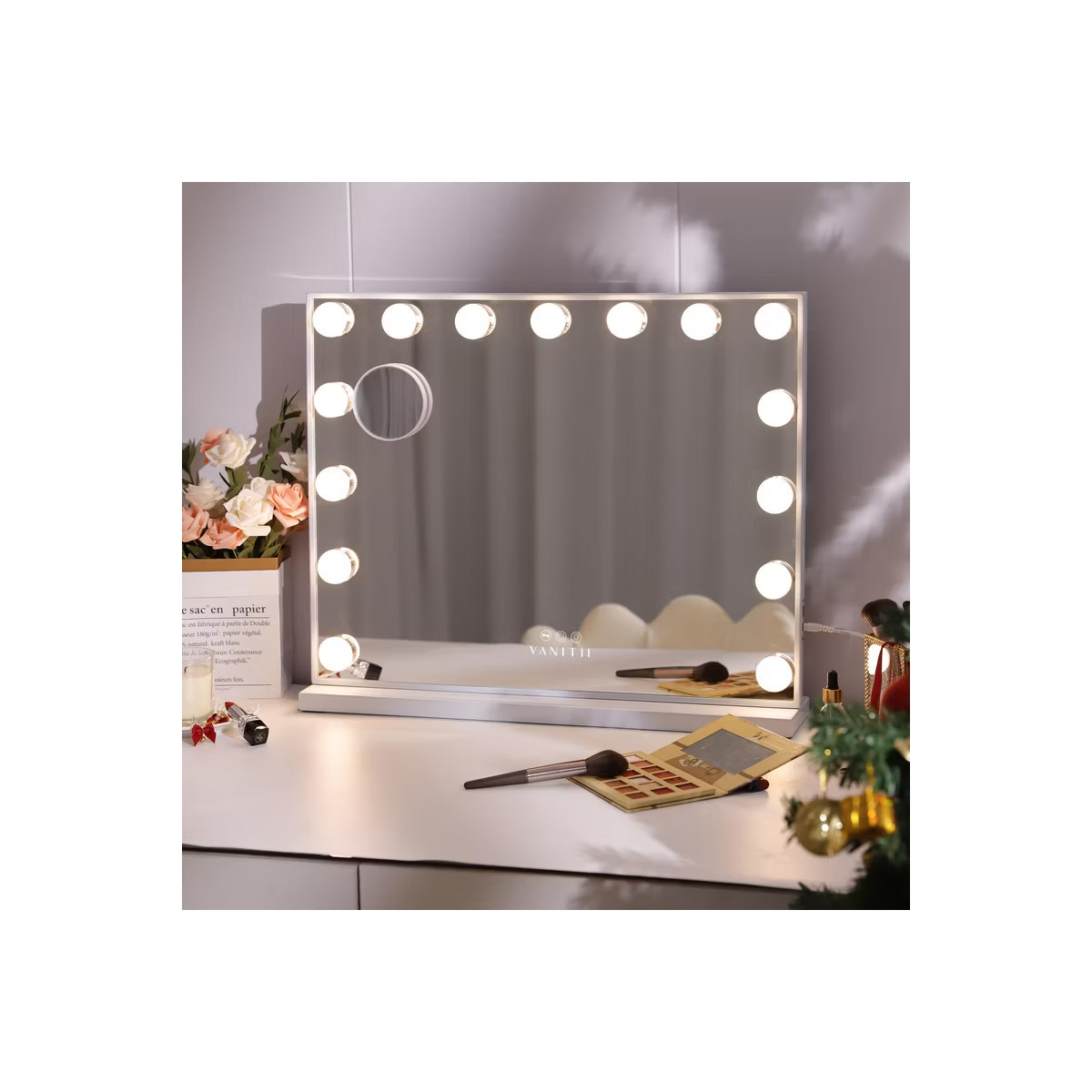 VANITII 23''x18'' Vanity Mirror with Lights Tabletop Wall Mount Metal White | Target