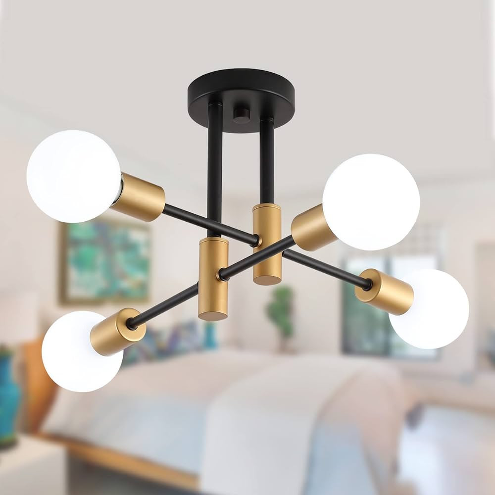 Black and Gold Modern Sputnik Chandelier Ceiling Light Fixtures,4-Lights Mid Century Industrial M... | Amazon (US)