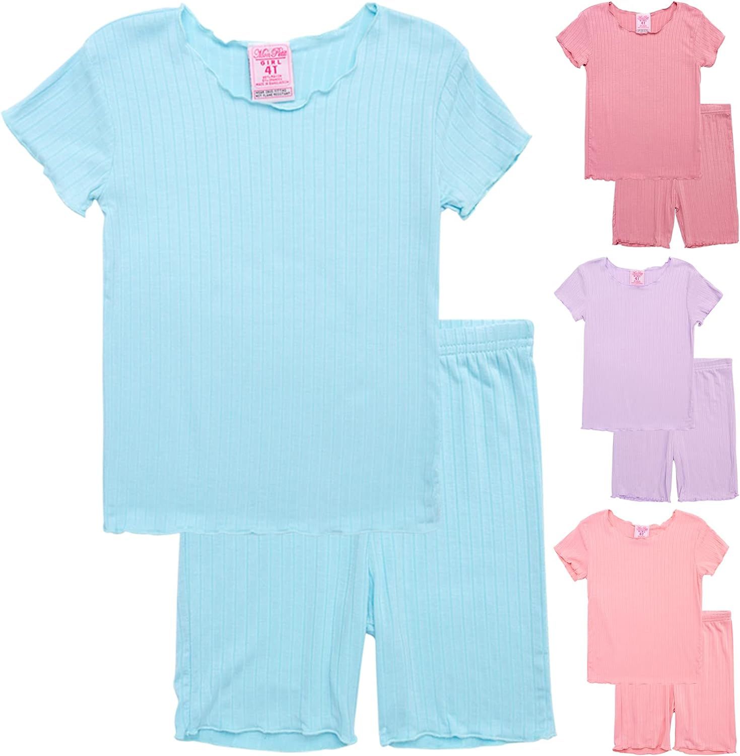 Mon Petit Baby Girls' Pajama Set - 8 Piece Rib Knit Sleepwear Shirt and Pajama Shorts (12M-6X) | Amazon (US)