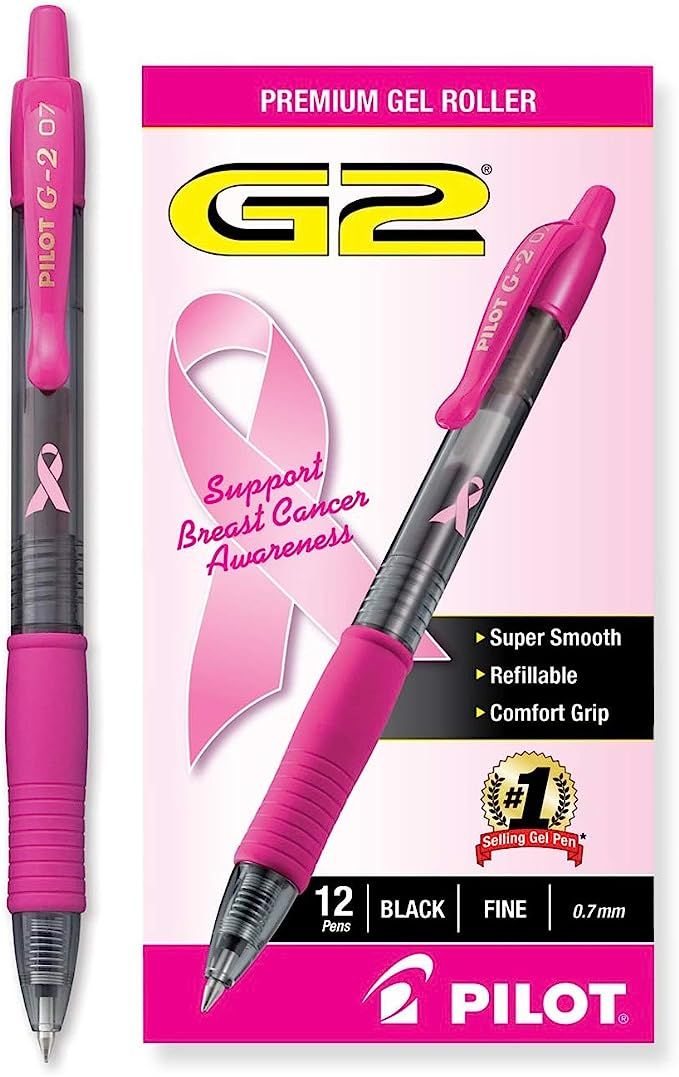 PILOT G2 Premium Pink Ribbon Retractable Gel Roller Ball Pen, Fine Point, Black Ink, 12-Pack (313... | Amazon (US)