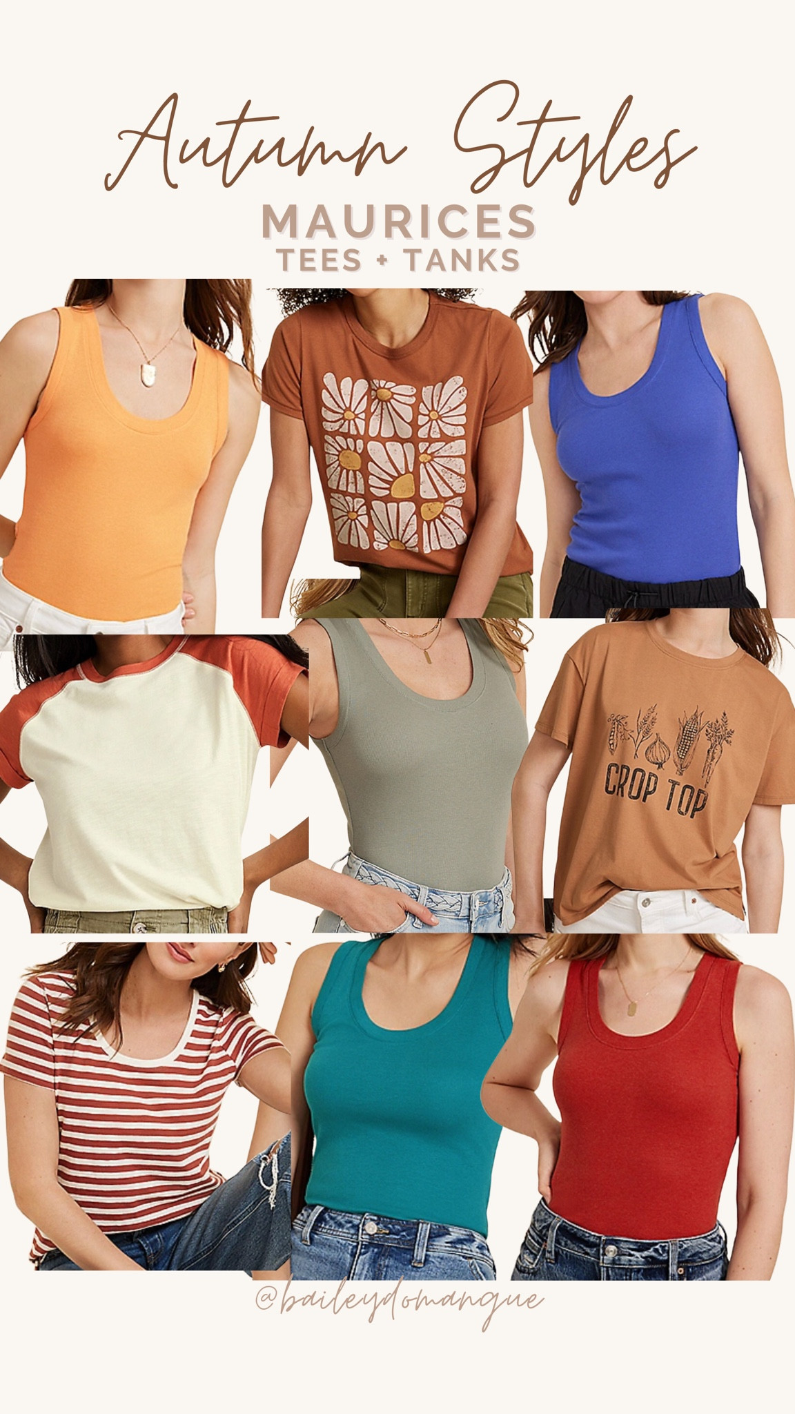 Autumn Tees + Tanks from Maurices! Causal wear made easy🤌🏼

Tank Colors: Mango Crush, Savoy Royal, Sage Tree, Teal Treasure, Garnet Rose

DiscoverMaurices, HOC Autumn, House of Colour, Dark Autumn, True Autumn 

#LTKFindsUnder50 #LTKActive #LTKStyleTip