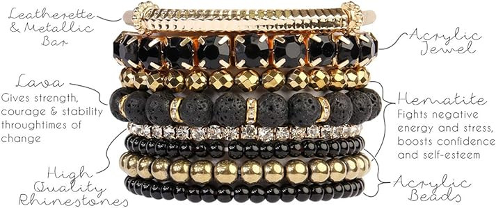 Multi Color Stretch Beaded Stackable Bracelets - Layering Bead Strand Statement Bangles | Amazon (US)
