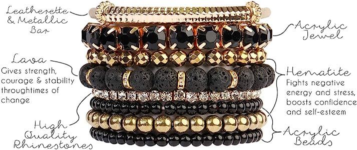 Multi Color Stretch Beaded Stackable Bracelets - Layering Bead Strand Statement Bangles | Amazon (US)