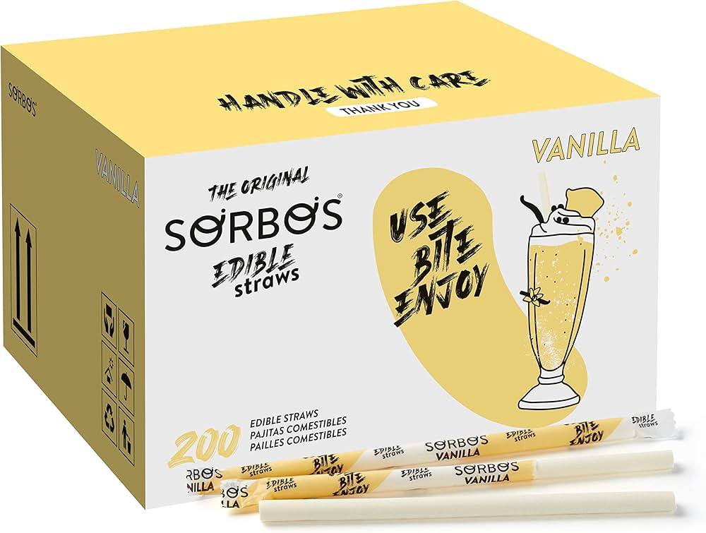 Sorbos Edible Straws, Vanilla Flavored, Sustainable, Individually Packaged, No Plastic, No Allerg... | Amazon (US)