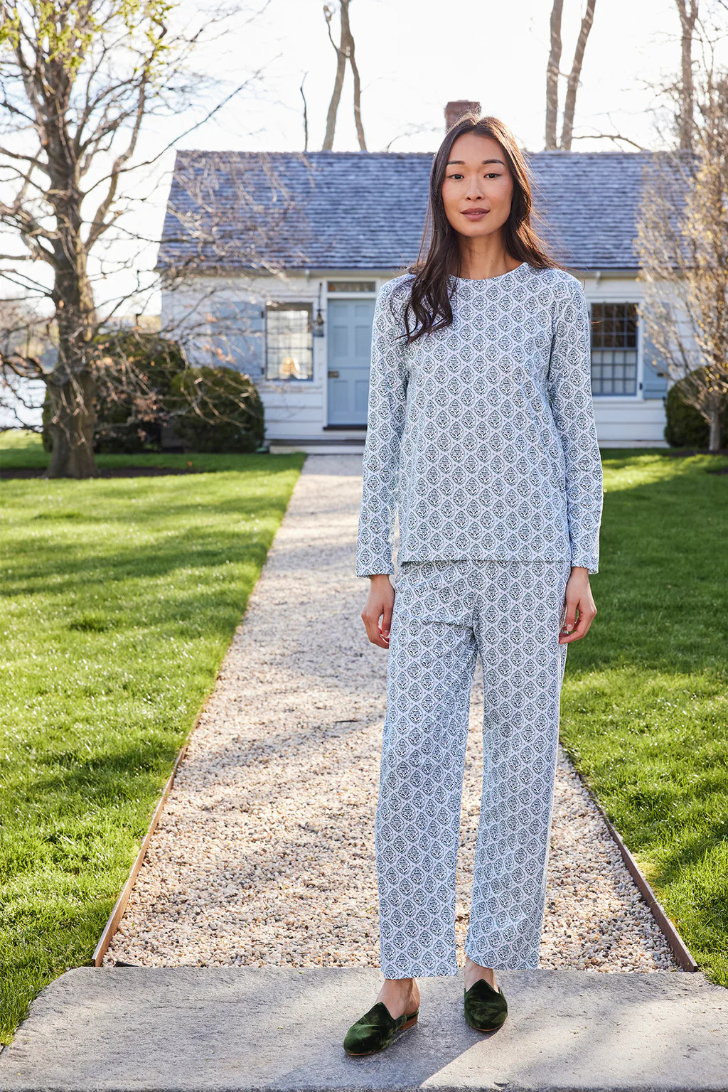 Pima Crew Long-Long Set in Topiary Medallions | Lake Pajamas